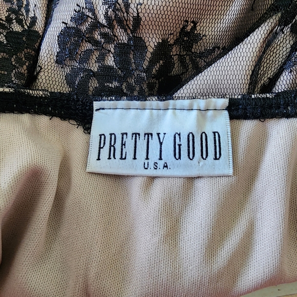Pretty Good dress adjustable strappy black lace beige lining low v-neck sz lrg - Picture 9 of 11